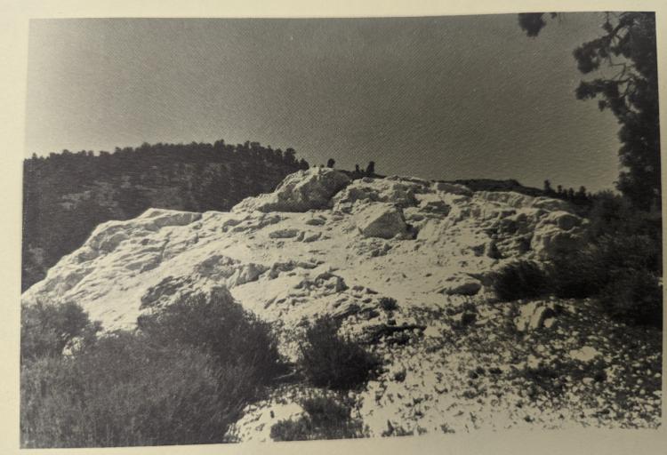 The sacred site of the Yuhaaviatam referred to as God's Eye, the photo depicts the damage done by miners with dynamite.
